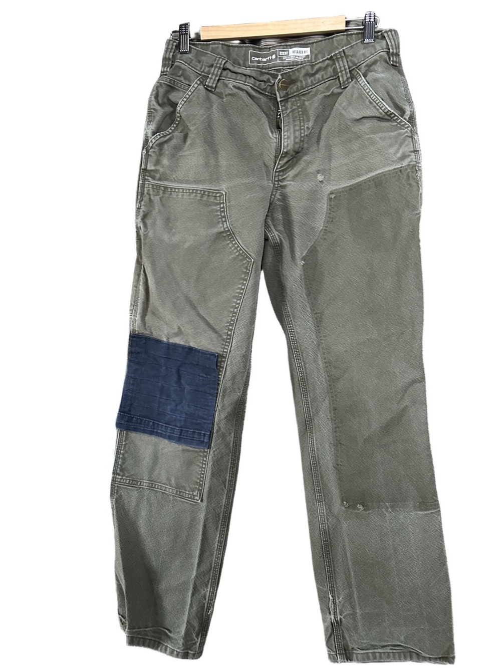 Carhartt Olive Green Cargo Pants with Navy Knee Patch Size 32